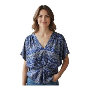 Anthropologie Fei Blue & Gray Blouse - Size Small